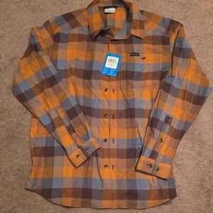 *NWT* Columbia Men's Casual Plaid Shirt - Orange, Brown, and Blue